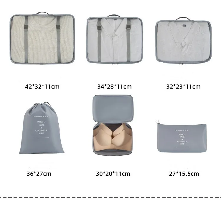 Fashionable Unisex 6/7 Set Packing Cubes for Suitcases Essential Travel Organizer Polyester Luggage Bag for Carry on Accessories
