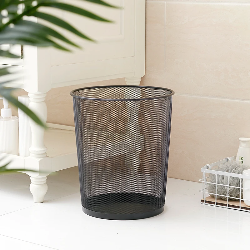 
New Design Modern Home Indoor Black Metal Mesh Restaurant Waste Trash Can 