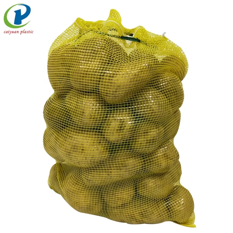 Plastic mesh produce woven leno bag yellow color