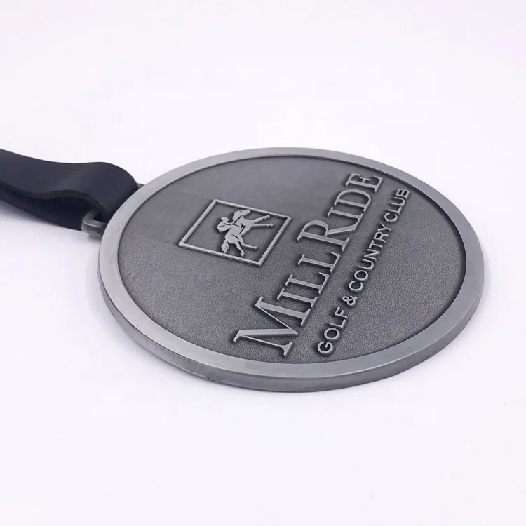 Custom luggage round metal brand leather buckle black golf tag bag name tags