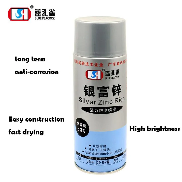 BLUE PEACOCK Silver Zinc  Rich China factory wholesale spray paint for home industry spray paint power spray paint