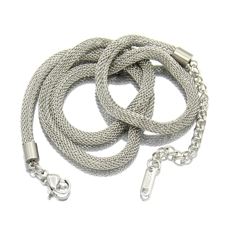 HOT sale New Fashion 4mm  High Polished Jewelry round mesh chain Stainless Steel Men Women Mesh Chain Necklace