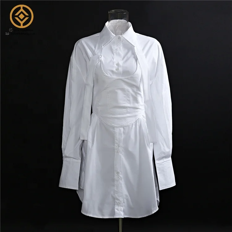 Vintage Unique White 2 Piece Corset Dress Ladies Designed Fashion Clothes Women Long Sleeve  Blouse Dress Casual Women Dress