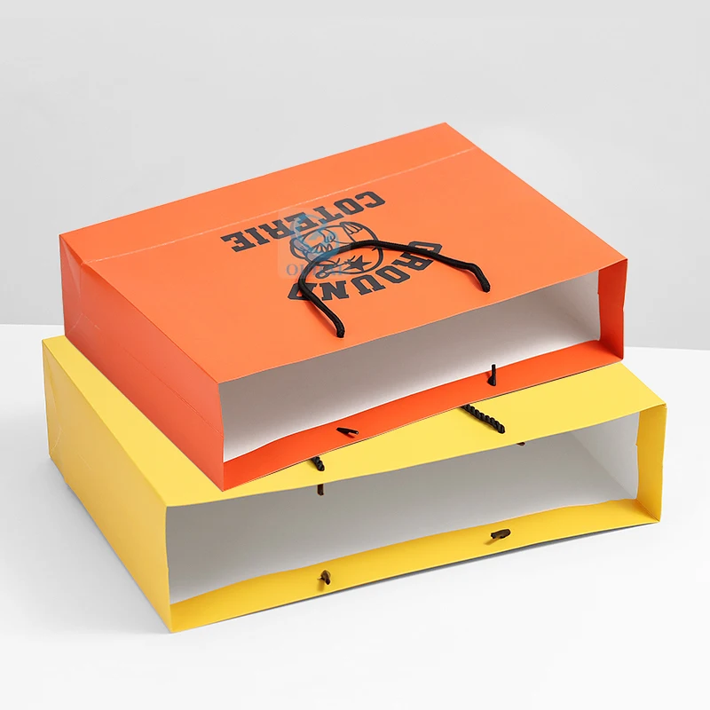 Custom Orange Recyclable Paper Tote for Clothing Brand Offset Printing Surface Eco-Friendly Shopping Packaging Bag