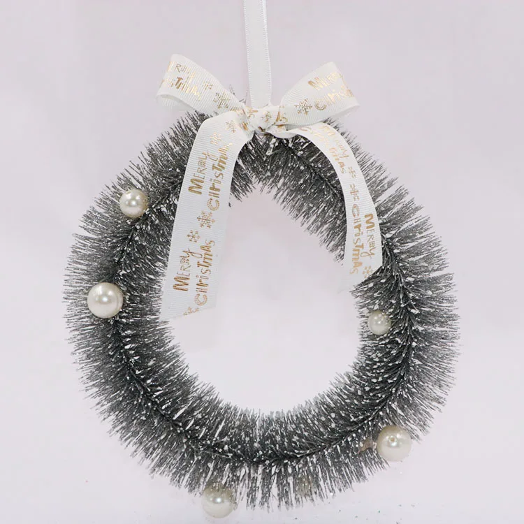 Рождественское украшение оптом для помещений и улицы, искусственный Рождественский венок с искусственным жемчугом и цветной лентой для Ch