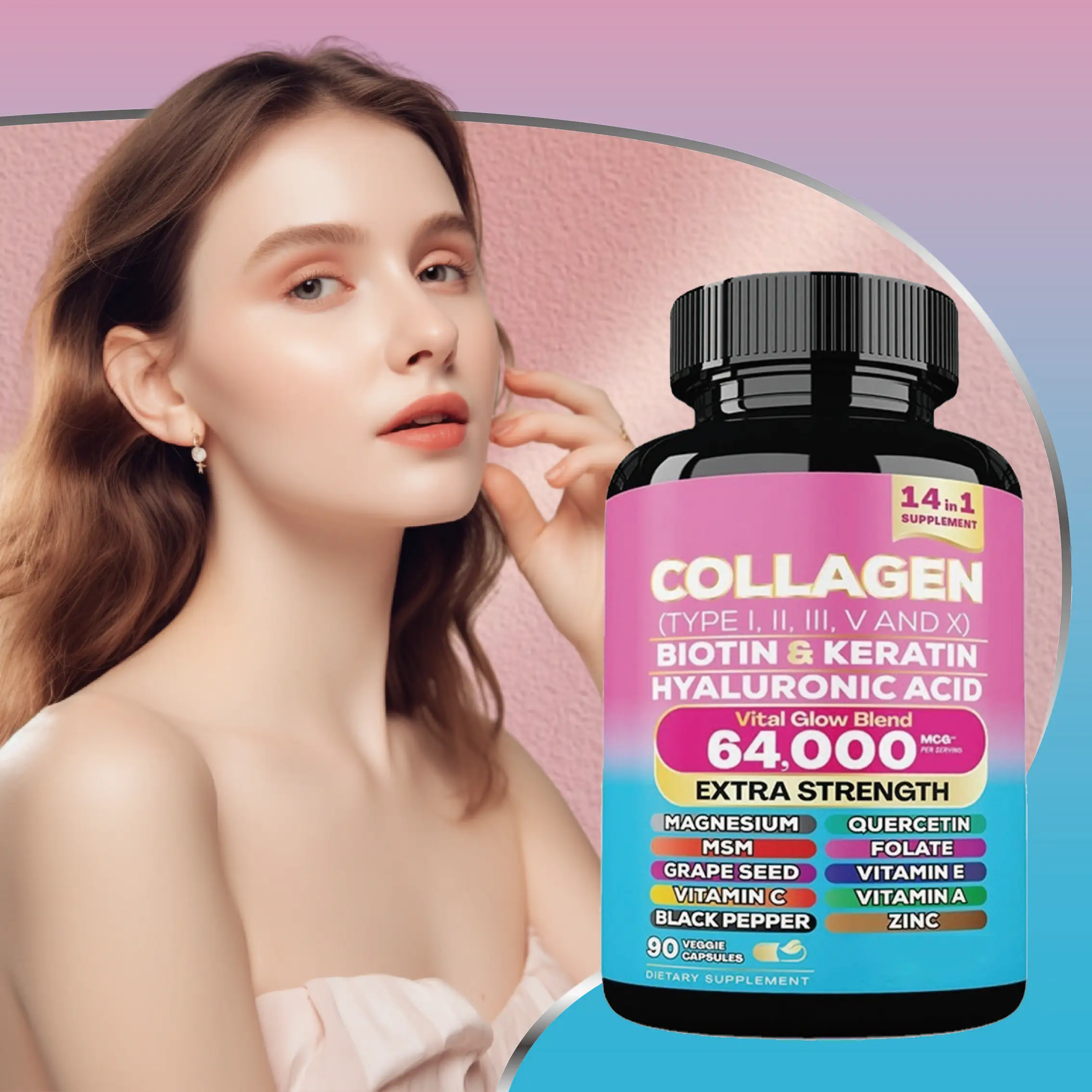 Factory Price Collagen Capsules Natural Collagen Nail Hair Glowing Skin Brightening Skin Whitening Biotin Collagen Capsules