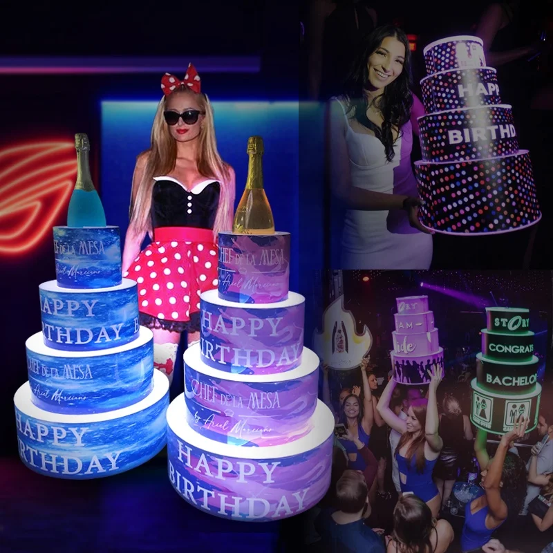 Nightclub Happy Birthday Cake stand with Shot Cup Tray VIP Led Birthday Cake Bottle Service Presenter