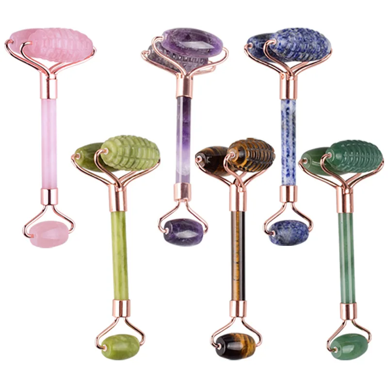 
Anti Aging Jade roller Therapy 100% Natural Three Head Neck Healing Massager De-Puffing Spiky Jade Facial Roller 