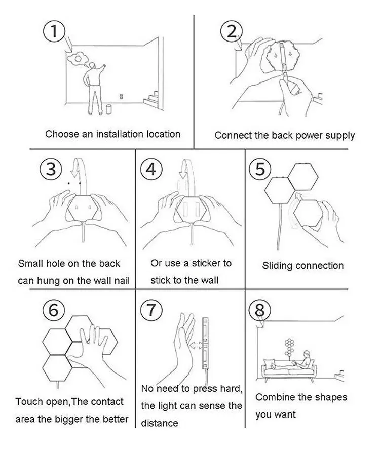 Colorful LED Honeycomb Quantum Hexagon Wall Lamp With Touch Sensitive For Bedroom Living Room Stair Loft DIY Decor Night Light