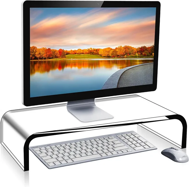 Simple, large storage space and elegant design acrylic monitor stand for laptop, computer, notebook, screens and home use