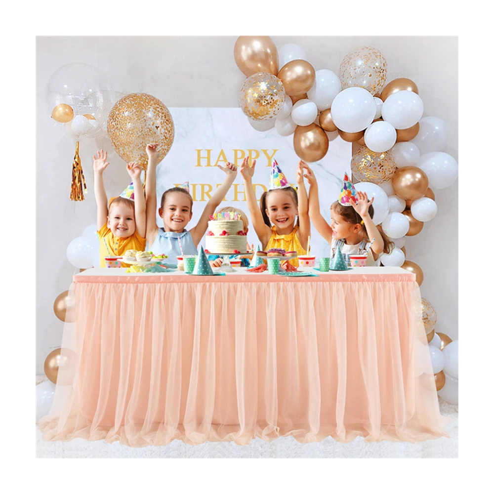 New Velcro birthday party embroidery elegant tablecloth linen wedding tulle table cloth