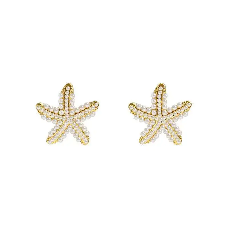 Simple pearl starfish ear stud Baroque French advanced sense ear stud