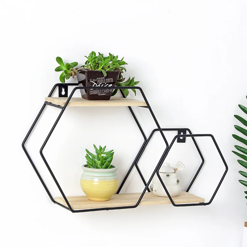 2pc Nordic Iron Wooden Wall Hanging Shelves Metal Floating Shelf Kitchen Cabinet Organizer Display Decorative Wall Rack