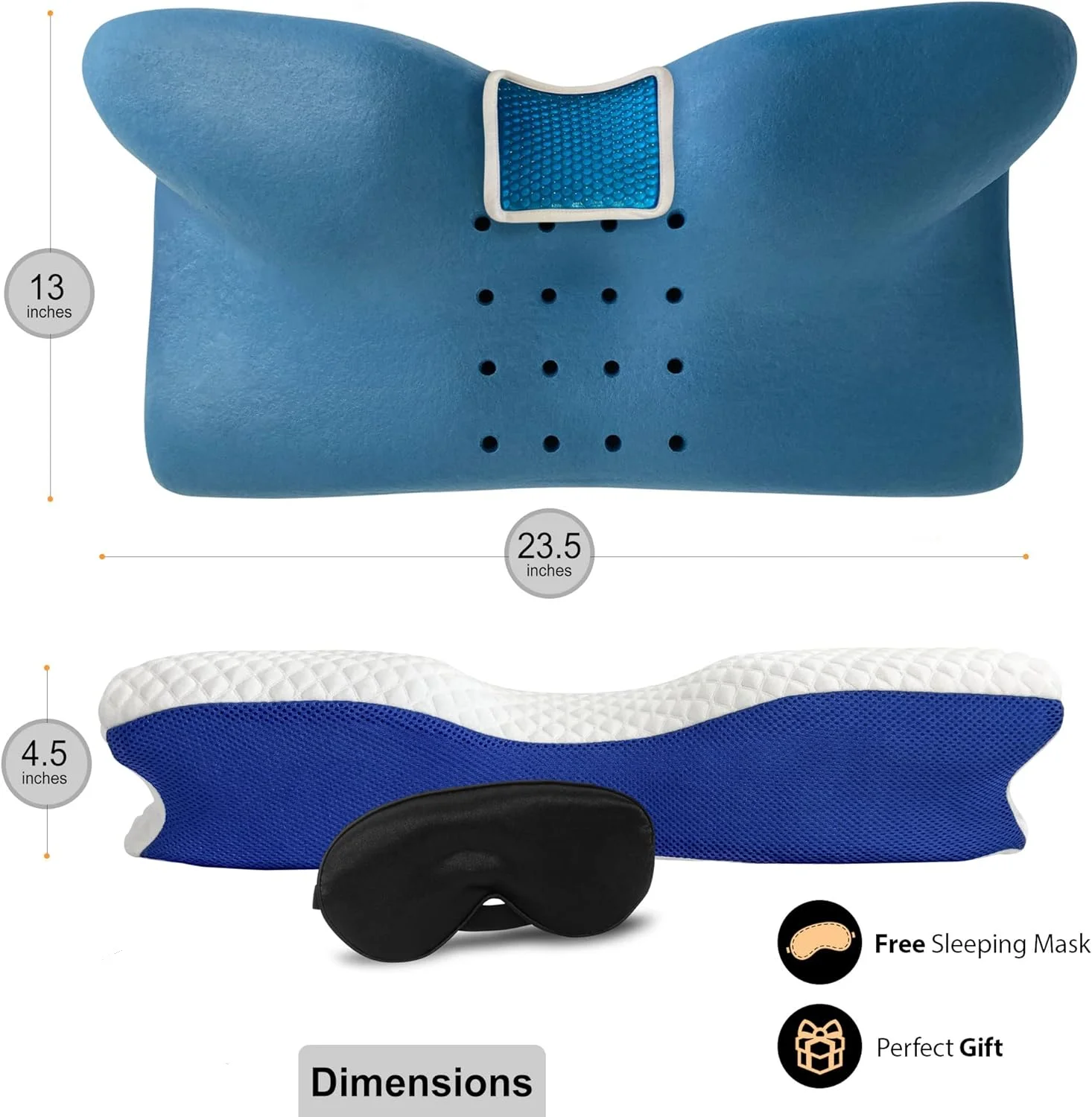 Cooling Gel Cervical Neck Pillow for Pain Relief Sleeping Ventilated Memory Foam Orthopedic Contour Pillow for Stomach Sleeper