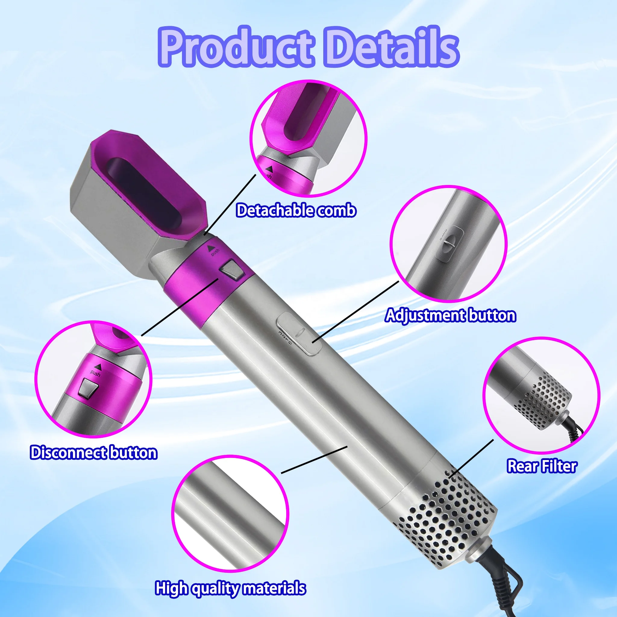 5 in 1 Hair Styling Stools Complete Styler Set Automatic Curling Iron Air Curler Air Spin Curl Ceramic Rotating Curler