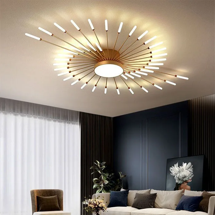 Led Multi-Head Custom  Fireworks Chandeliers For Living Room Bedroom Black Golden Led Ceiling Pendant Lights