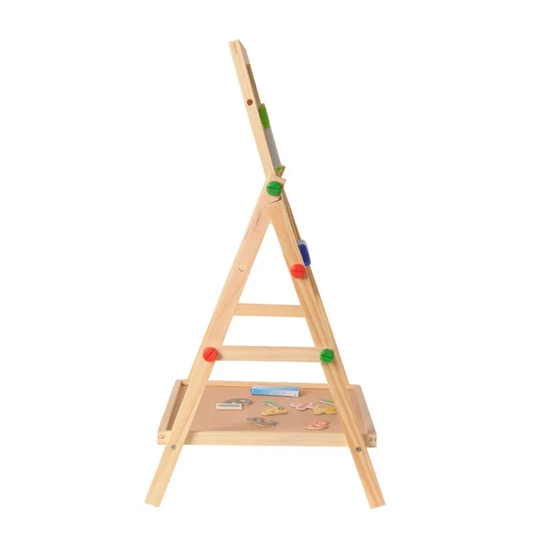 Hot selling Kids DIY drawing learning toy wooden easel adjustable double sides magnetic standing painting board black board