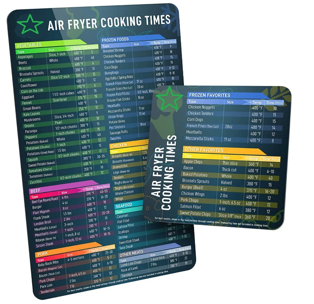 Hot Sale Air Fryer Accessories Cook Times Magnetic Cheat Sheet