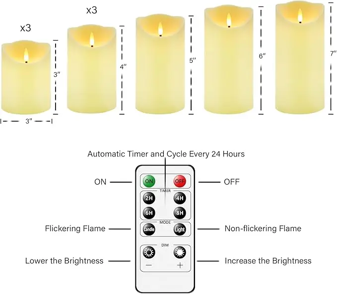 set of 9 Remote Control with Battery Operated Decorative Led Candles Real Wax Pillar Flameless Candles Lights