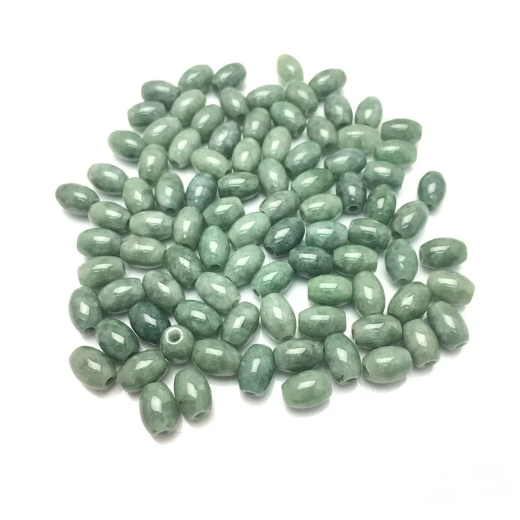 Wholesale mayanmar burma jadeite  carved green jade barrel beads for diy jewelry