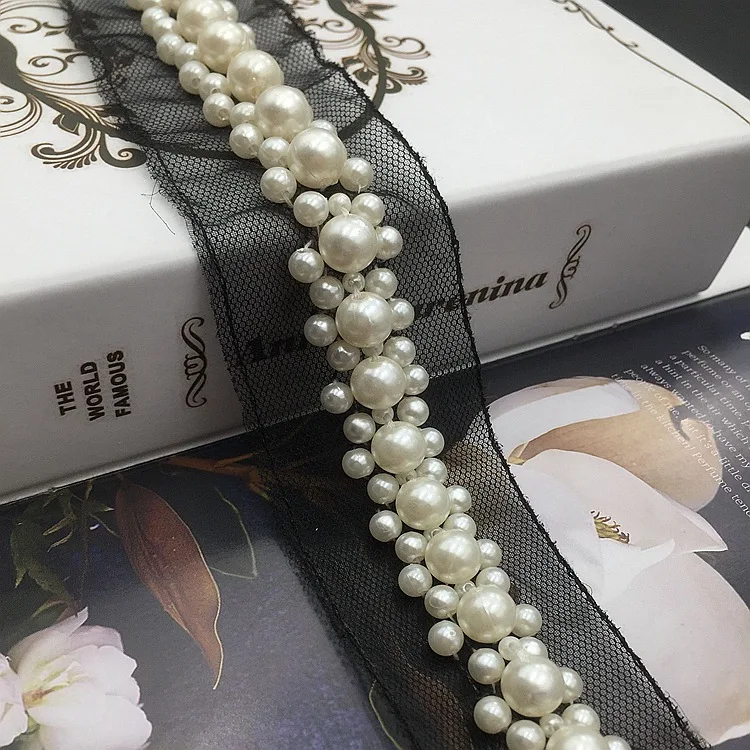 4.5CM DIY Wedding Dress Collar Sleeve Applique Clothes Decor Trims Mesh Rhinestones Ribbon Fabric Pearl Beaded Lace
