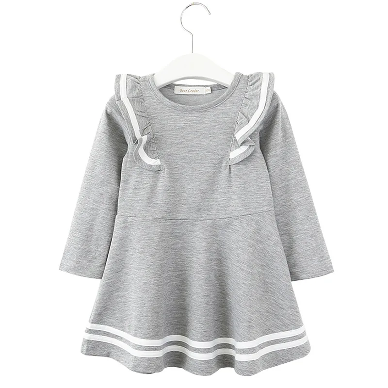 wholesale spring autumn striped casual o-neck A-line hem long sleeve girl dress