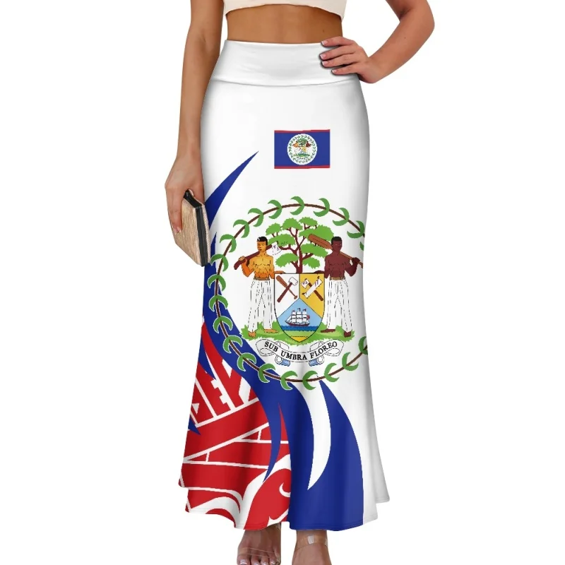 Low MOQ Print Dropship Elegant Wrap Skirts Belize Special Pattern High Waist Long Skirt for Women