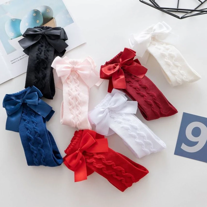 Детские весенне-осенние носки с двойным бантом