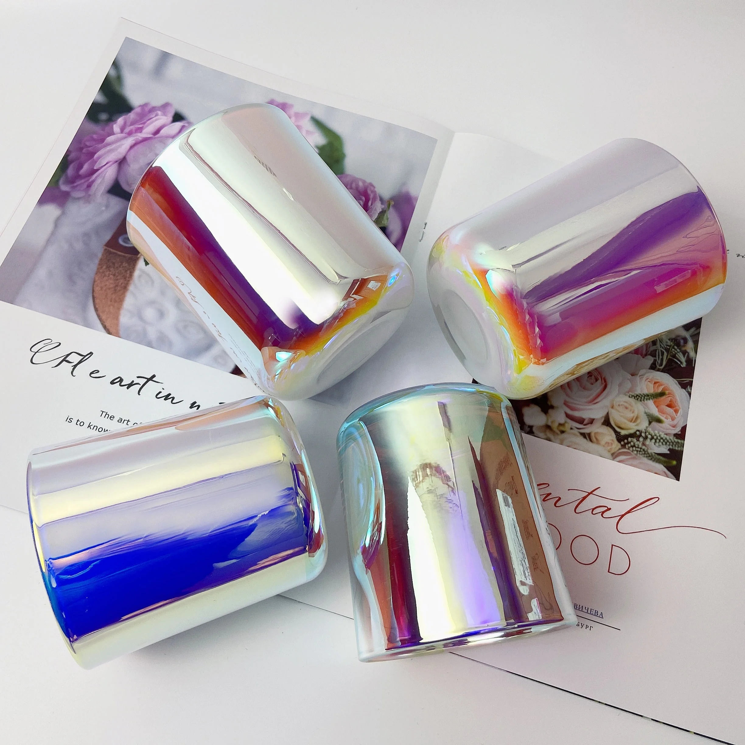 Luxury 16oz Big Size Iridescent Candle Jars  For Candle Custom Glass Candle Holder With Metal Lids