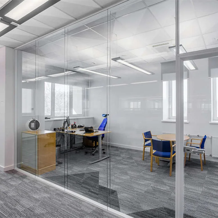 Frameless glass partition wall double tempered glass wall high quality partition with door for office division