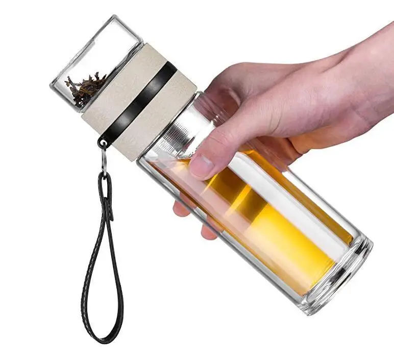 Glass Water Bottle Tea Infuser Bottle Double Wall Drinking Bottle
