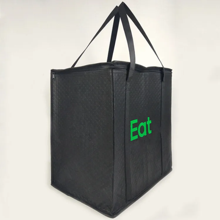 Eco Friendly Heat Sealed Water-Resistant Lining Sturdy Embossed Dots Non woven Zipper Insulated Shopping Cooler Grocery Bag