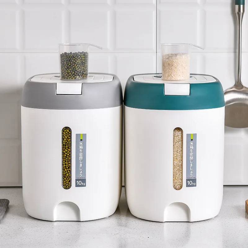 Hot Sale 5 10kg Kitchen Plastic Food Storage Container Moisture-proof Insect-proof Airtight Rice Bin Rice Barrel For Beans Grain