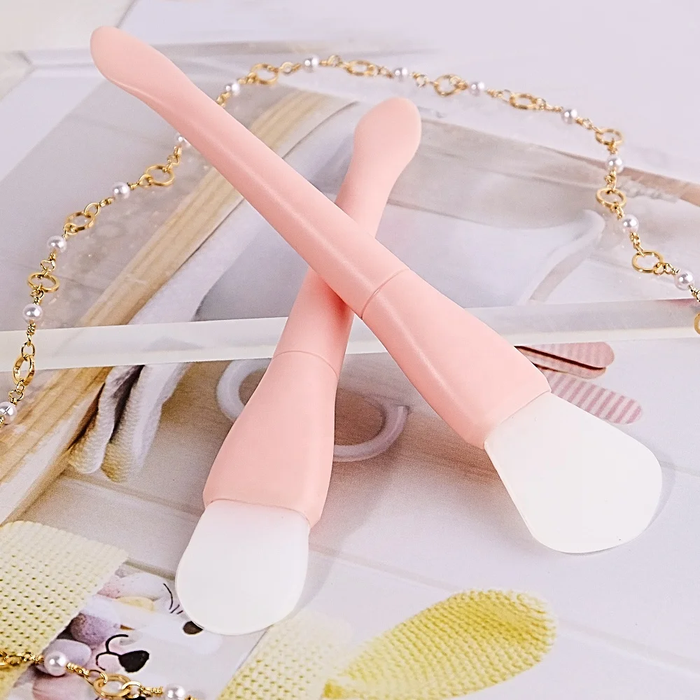 Pink Custom Logo Soft Double-end Silicone Face Mask Brush With Spatula