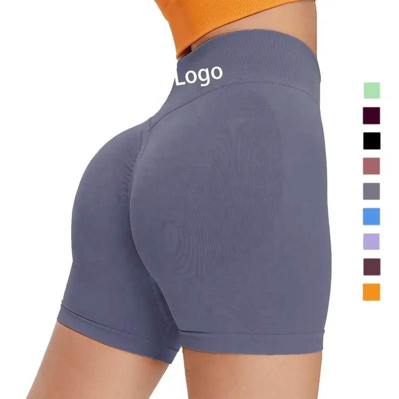 Joyyoung Custom Logo Sports Peach Butt Fit Yoga Seamless Scrunch Gym Fitness Womens yoga Tights Short booty lifting Shorts