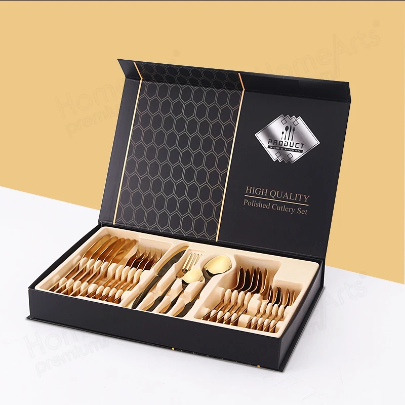 Knife Spoon Fork Set Gold Plating Cutlery 24PCS Stainless Steel Flatware