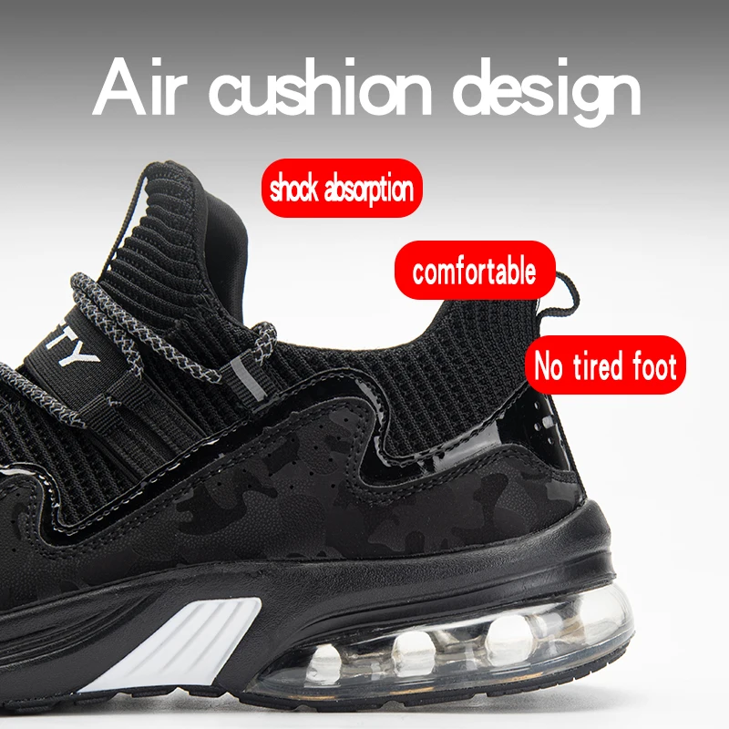 Air cushion design safety shoes comfortable unsex anti-smash work shoes