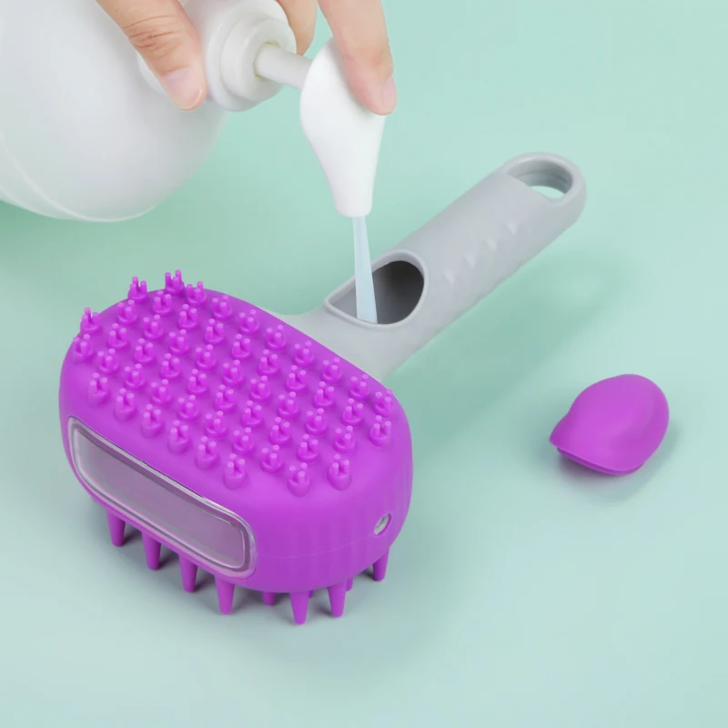 Silicone Pet Cleaning Shower Shampoo Dog Grooming Massage Bath Brush For Dogs With Soap Dispenser