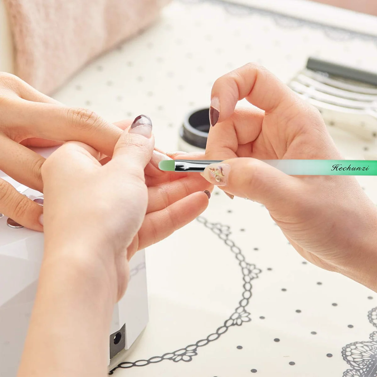 Nail Supplier Factory Nylon Hair Green Gradient Acrylic Handle Art Liner Brush Nail Polish Brushes
