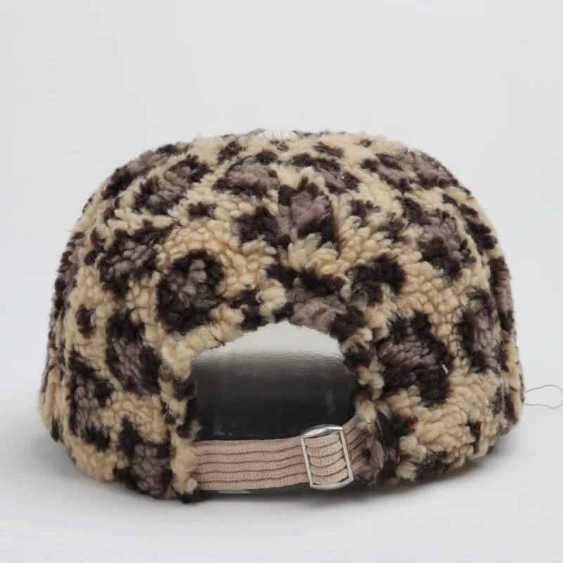 Cap with Name Customized Retro Lamb Hair Leopard Pattern Snapback Cap Sunscreen Customized Corduroy Baseball Cap For Women Men