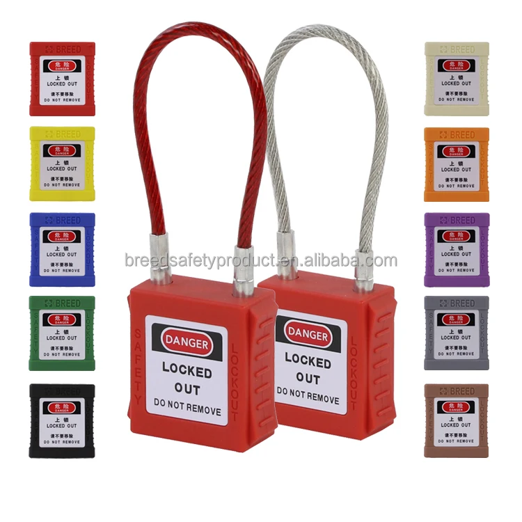 Compact Steel Cable Padlock Lockout Tagout ABS Keyed Different