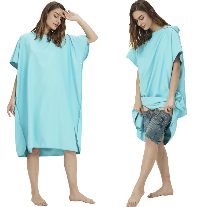 Customized Sand Free Fast Dry Summer Swimming Microfiber Hoodie Beach Surf Poncho Towels Changing Robe Cloak