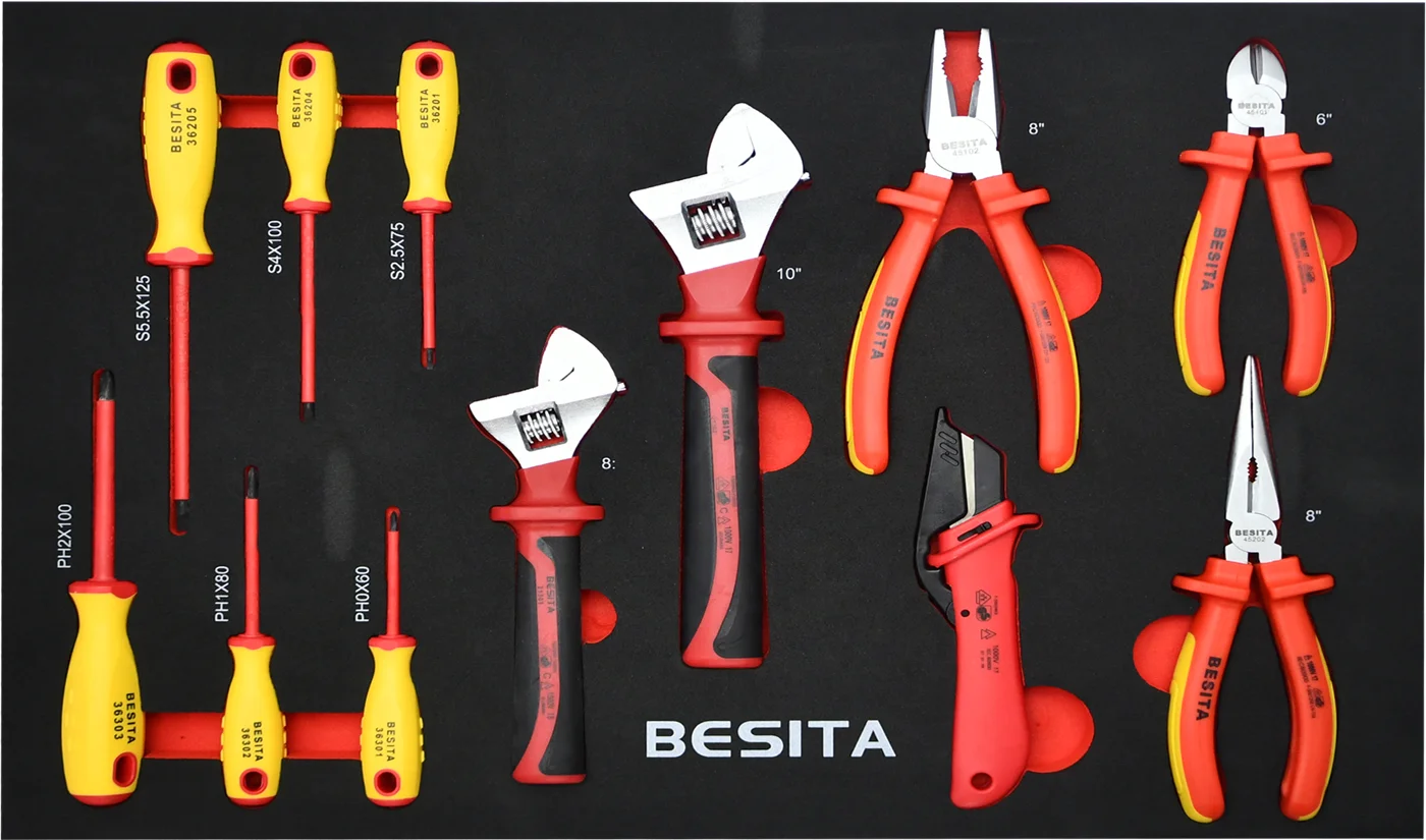 BESITA 67PCS Insulated tool set 1/2 3/8 socket wrench German standard 1000V hand tool trolley set