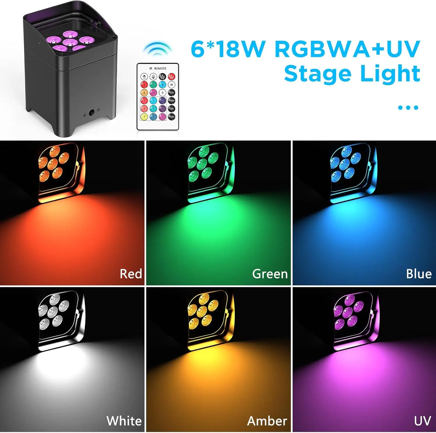 Battery Powered Uplights Rechargeable Par Can 6X18W RGBWA UV LED Uplight Remote APP DMX512 Control LED Stage Lights Up Lighting
