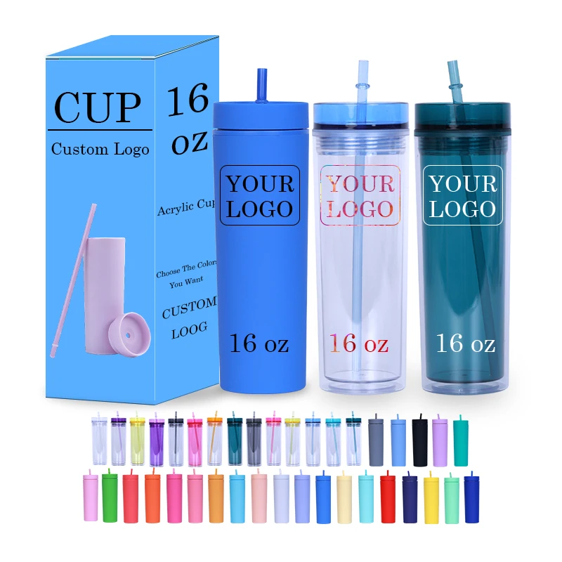 Изготовленный на заказ логотип DIY 16 oz прозрачная пластиковая многоразовая тонкая чашка матовая Пастельная Цветная Пластиковая Акриловый стакан с соломой и крышкой