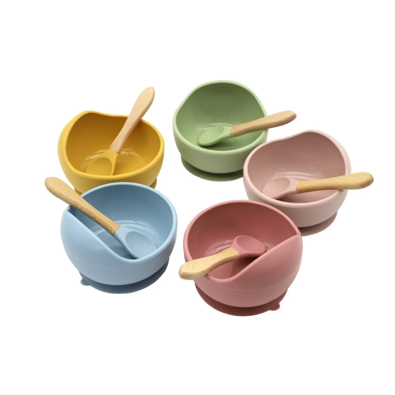 Unbreakable Microwave Dishwasher Safe Silicone Baby Feeding Kids Dining Products Silicone Suction Baby Bowl With Spoon