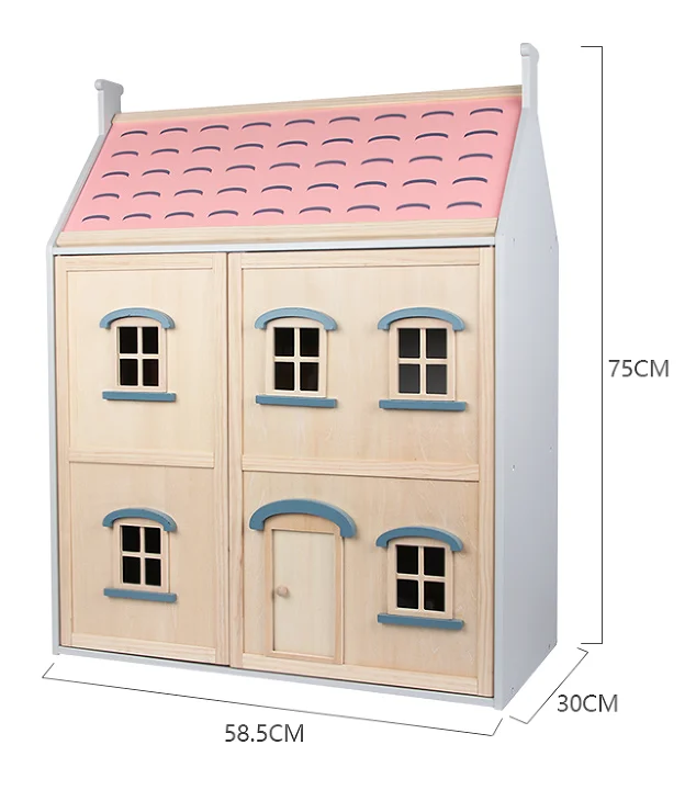 Luxury 4 Rooms Pretend Play Children Educational Toys Wooden Castle Villa Doll House Playground Play Princess House Set Wood OEM