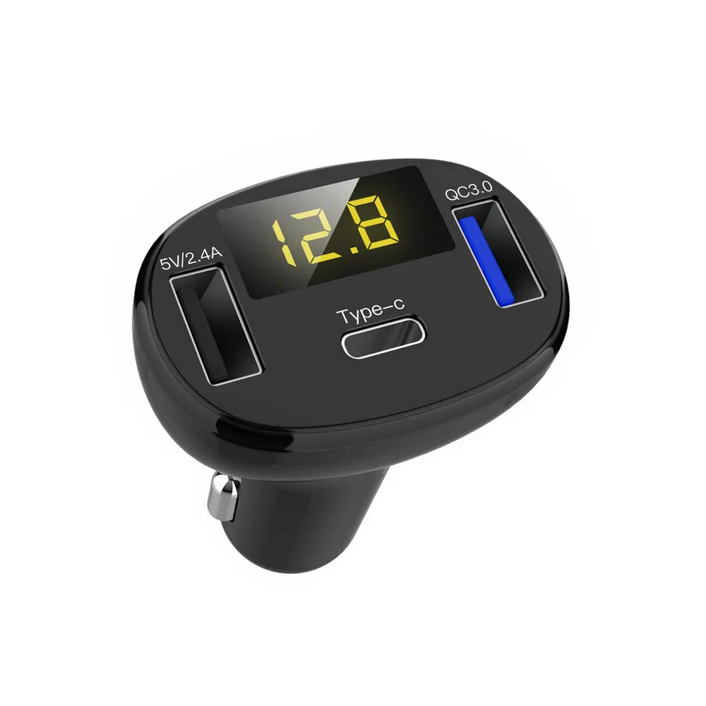 New Model Cigarette Lighter Wireless Type-C Car Charger QC3.0 3 USB Ports Fast Car Battery Charger With LED Digital Display