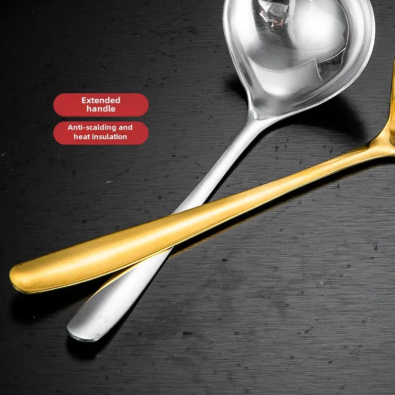 Stainless Steel 304 Soup Spoon Long Handle Large Size Golden Hot Soup Spoon Home Restaurant Kitchen Use Korean Style Gold Silver