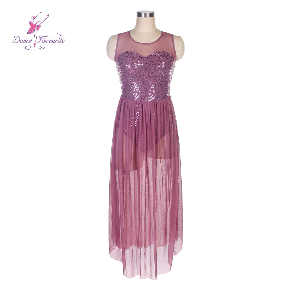 Full-Length Stunning Sequin Spandex Lyrical Dance Costume Dress for Girls Ballet & Contemporary Dancing Dresses 16031